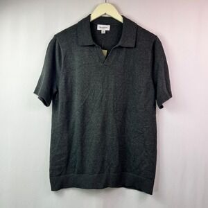 Goodfellow & Co Mens Johnny Collar Sweater Charcoal Gray Knit Polo Shirt Size M